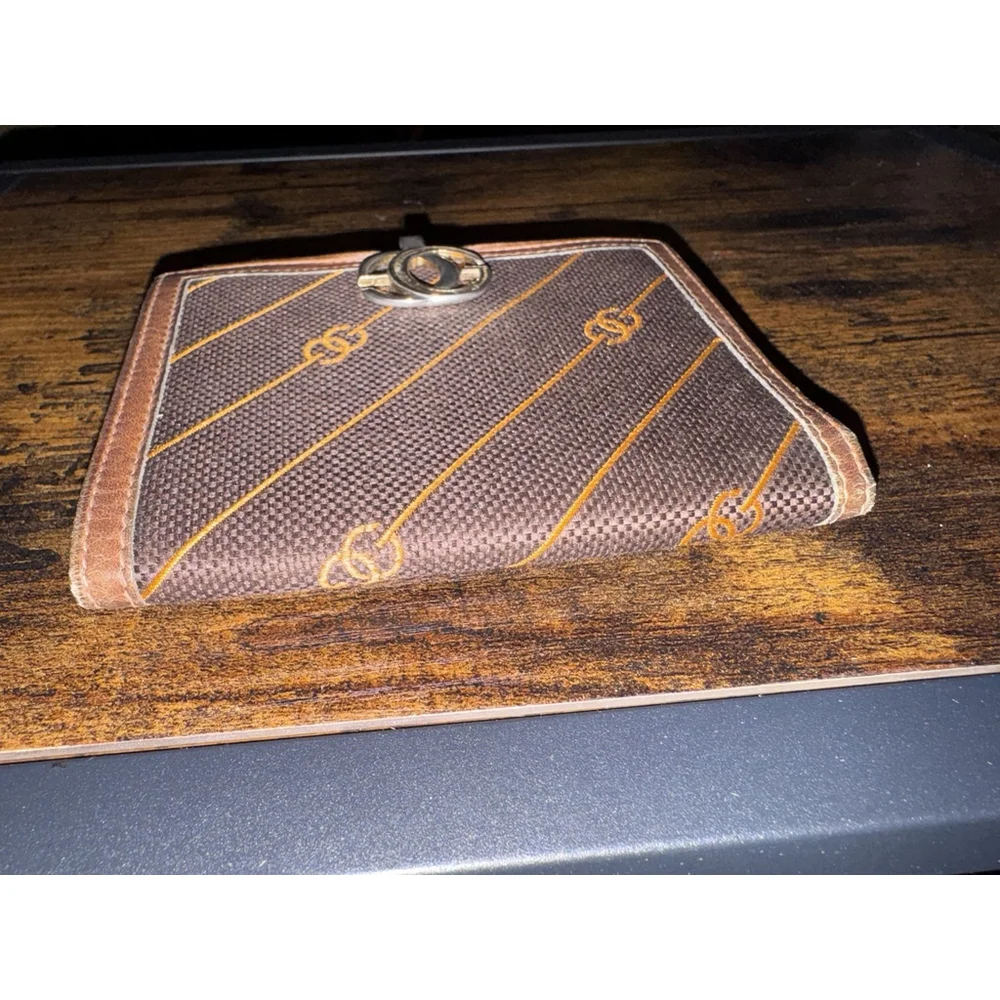 Gucci Diagonal Striped Canvas Leather Trim Bifold Wallet 70’s Early 80’s - Picture 2 of 11